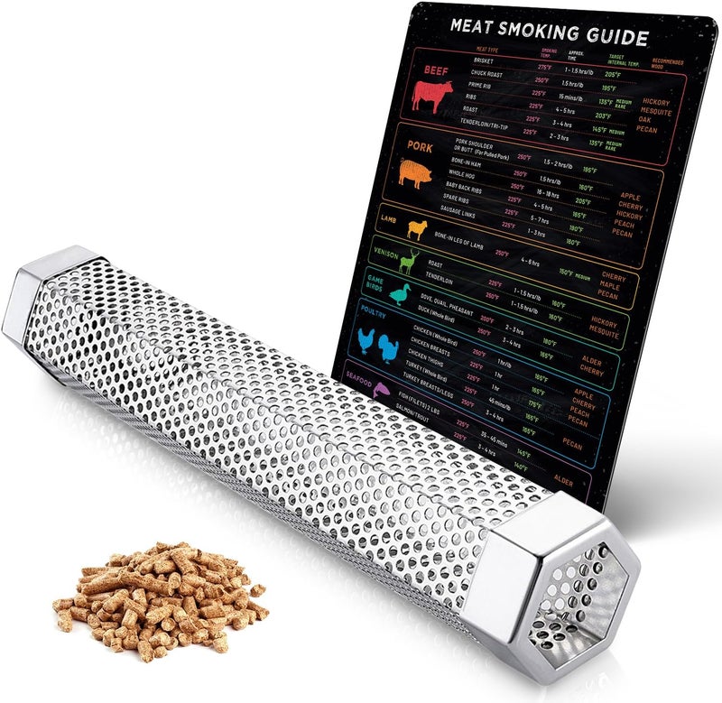 Levain & Co BBQ Meat Temperature Magnet & Pellet Smoker Tube Bundle – Durable Meat Smoking Guide & Stainless Steel Pellet Smoker Tube for Gas, Charcoal, & Electric Grills – Essential BBQ & Grilling Accessories - Image 1